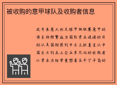 被收购的意甲球队及收购者信息