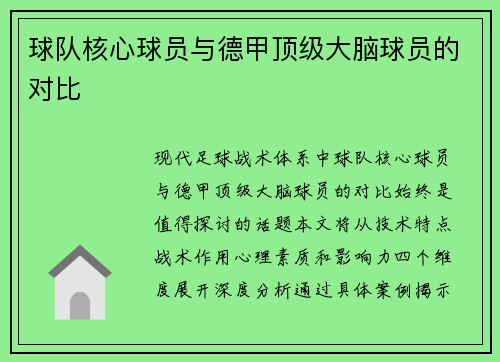 球队核心球员与德甲顶级大脑球员的对比