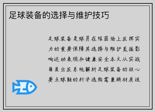 足球装备的选择与维护技巧